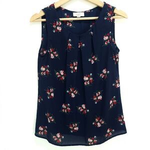 LOFT Navy & Florals Sleeveless Blouse